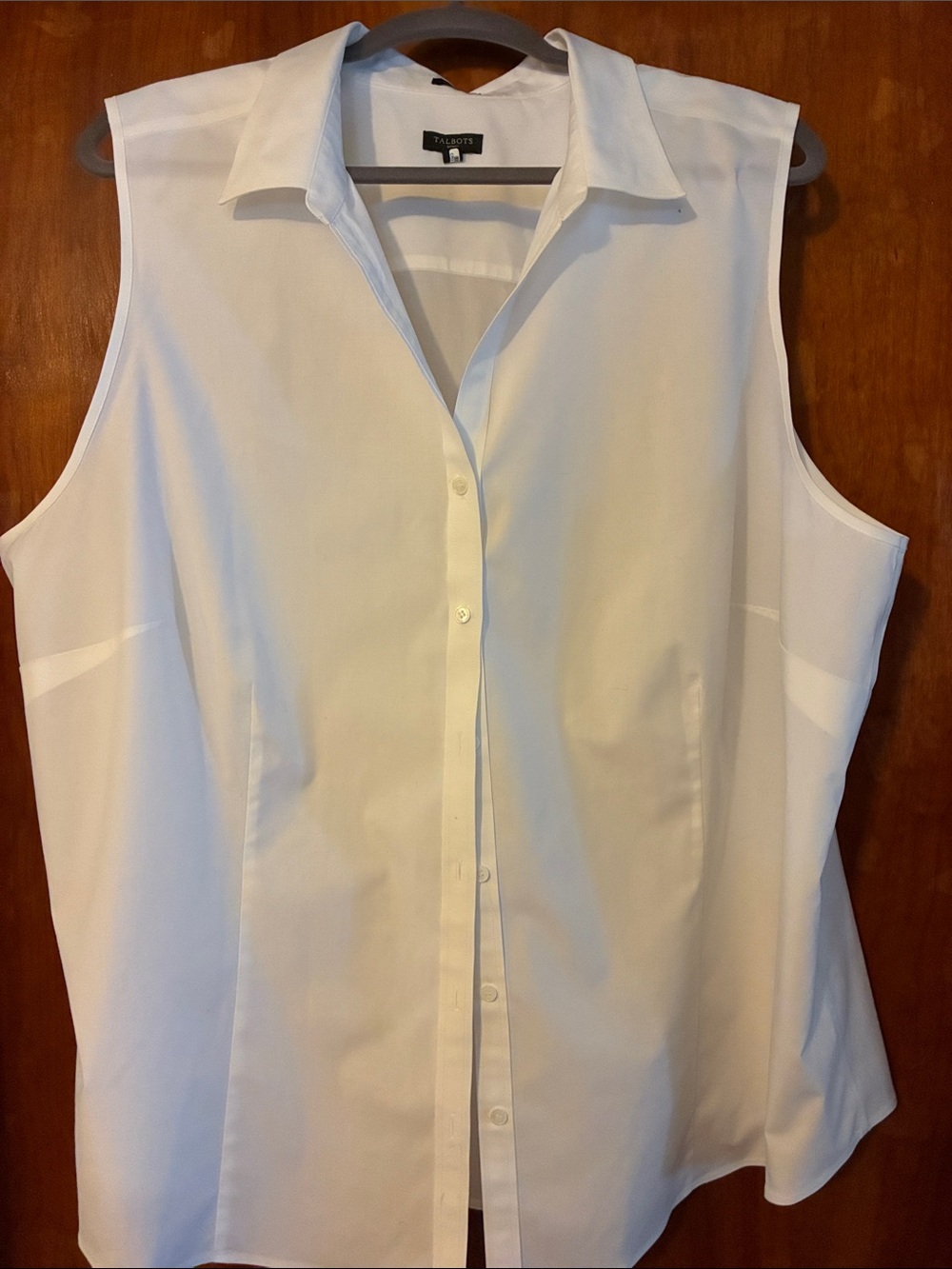 Talbots White Sleeveless Collared Button-Front Top